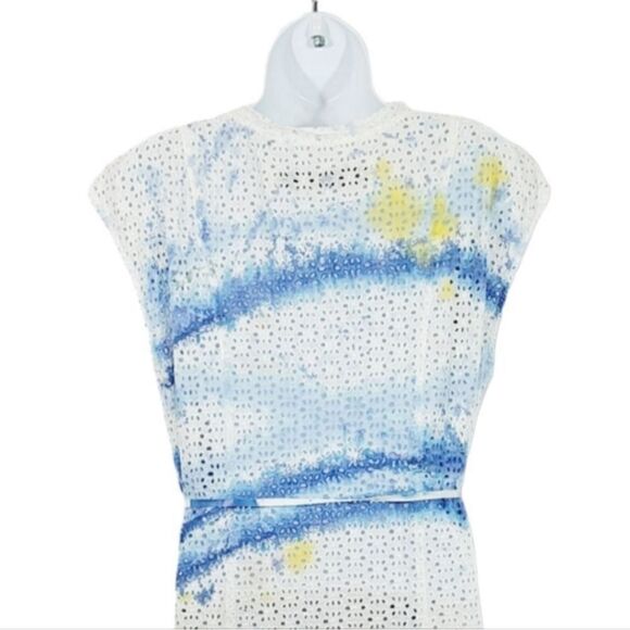 NEW Raquel Allegra Alice Eyelet Shift Dress in Blue Watercolor US Size Small 4/6 - Picture 5 of 13